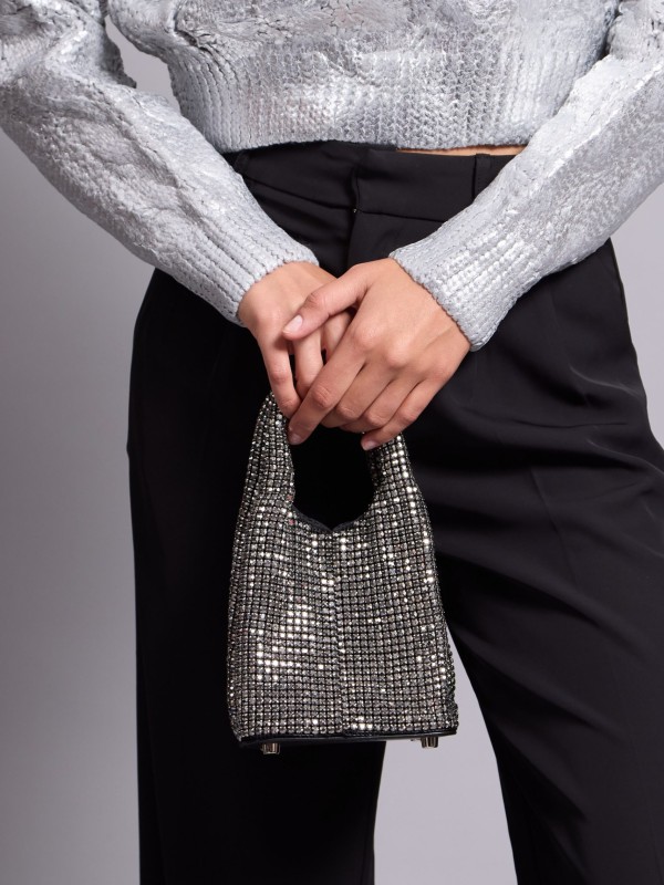 Gia -crystal-embellished shoulder bag in gunmetal