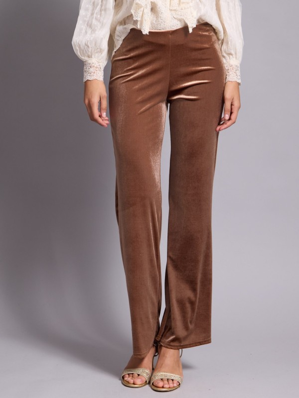 Gigi - Stretch Velvet Wide-Leg Pants In beige