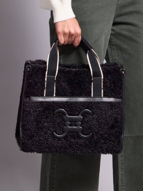 Tess - faux fur tote bag in black