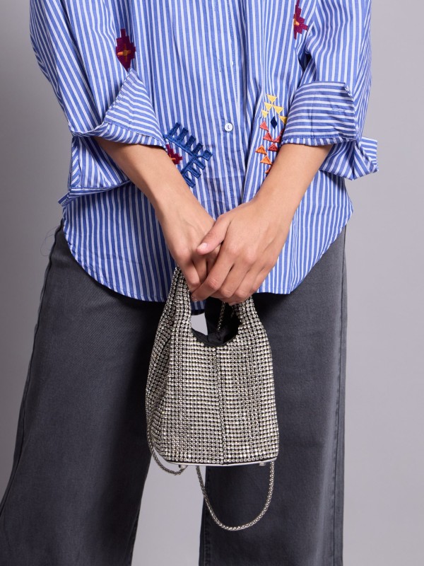 Gia-crystal-embellished shoulder bag in silver