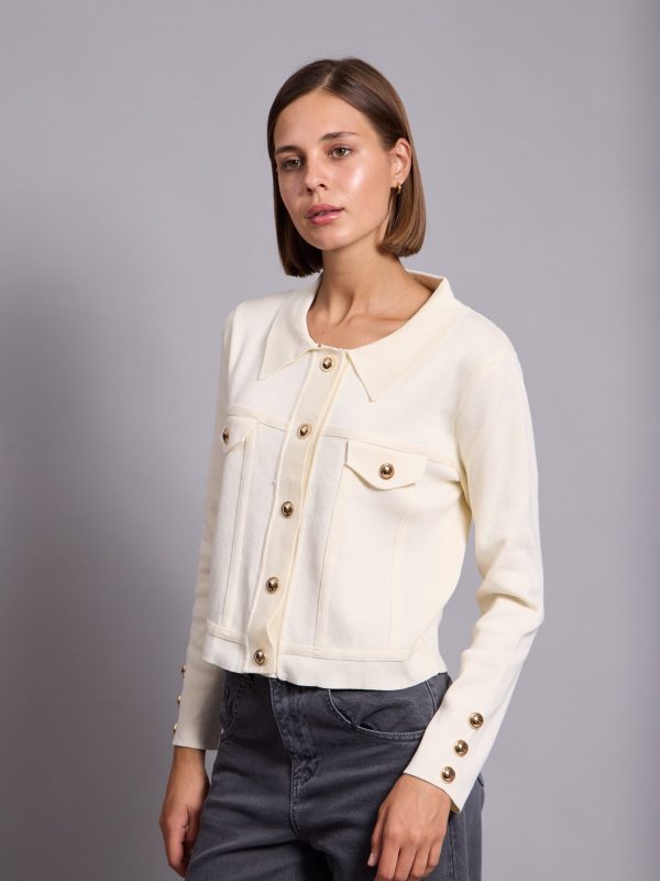 Mali -Cropped embellished knit cardigan in Cream