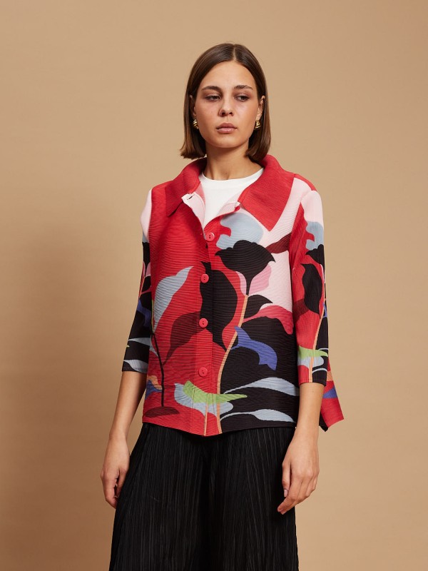 Penelope - Plisse printed jacket In red