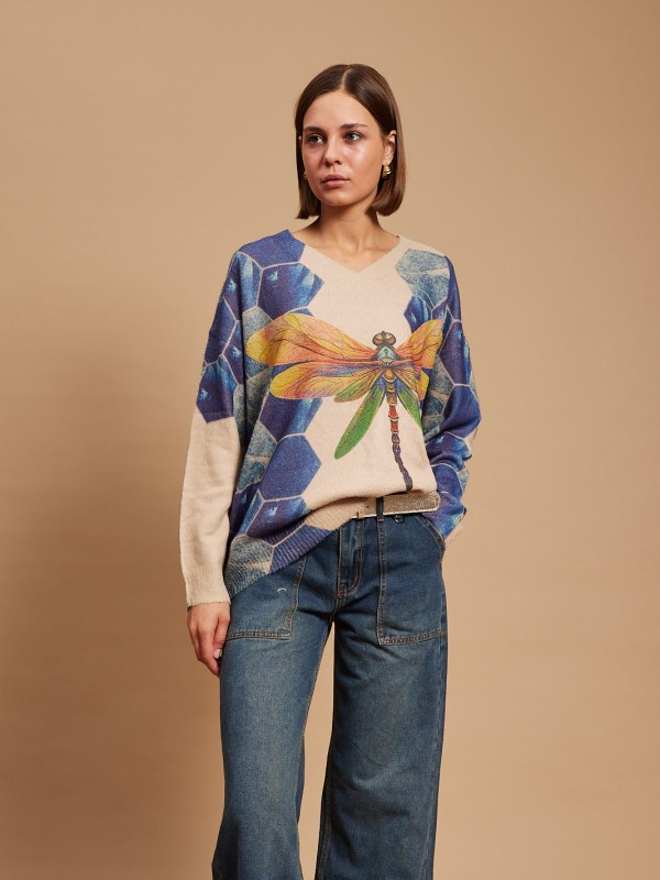Nia - Printed Sweater In Dragon Fly