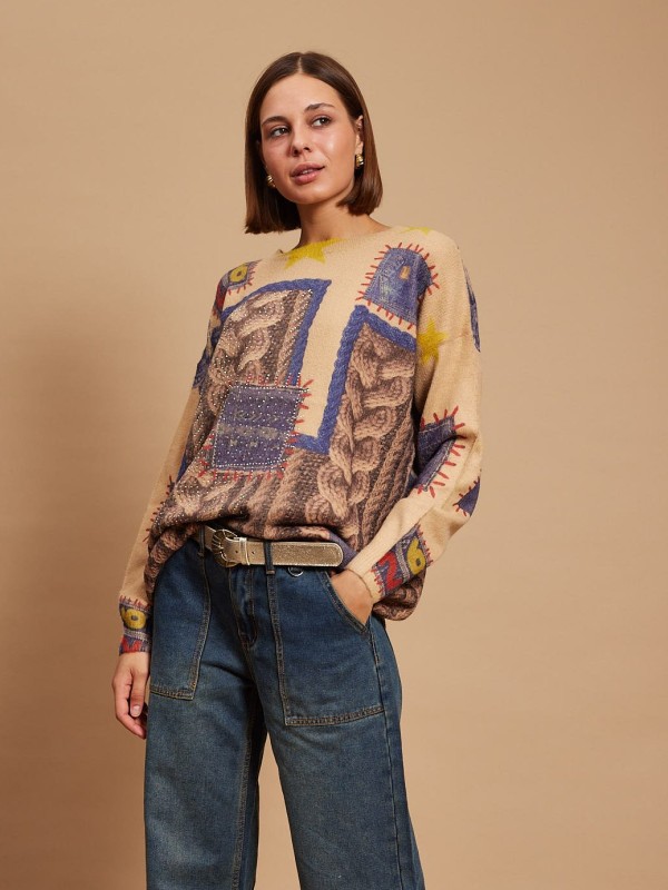 Nalani - Printed Sweater In Beige