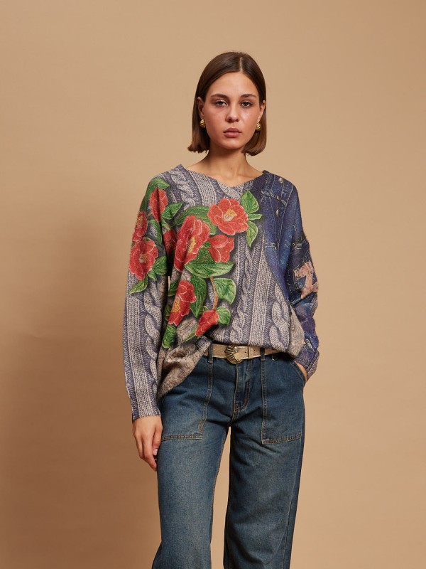 Nia - Printed Sweater In Blue