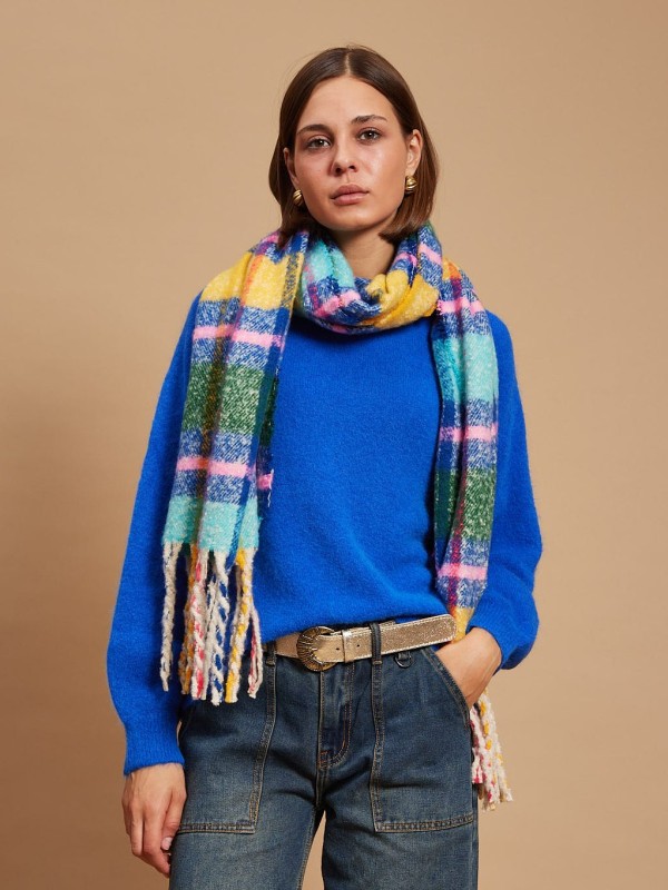 Darcy -Fringed printed scarf in blue