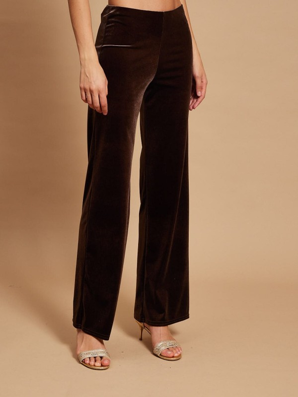 Gigi - Stretch Velvet Wide-Leg Pants In brown