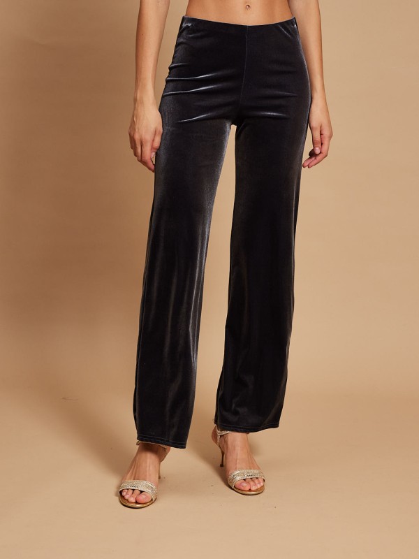 Gigi - Stretch Velvet Wide-Leg Pants In Grey