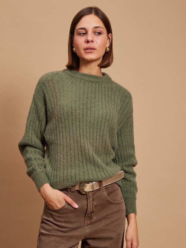 Andy - Wool-blend Ribbed Sweater In khaki