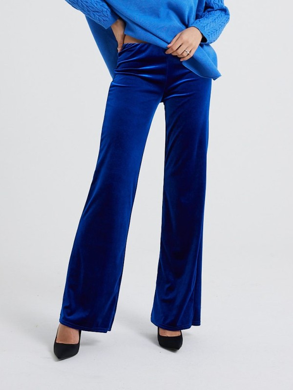 Gigi - Stretch Velvet Wide-Leg Pants In Blue