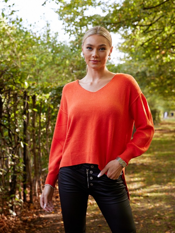 Celine - V Neck Sweater In Orange