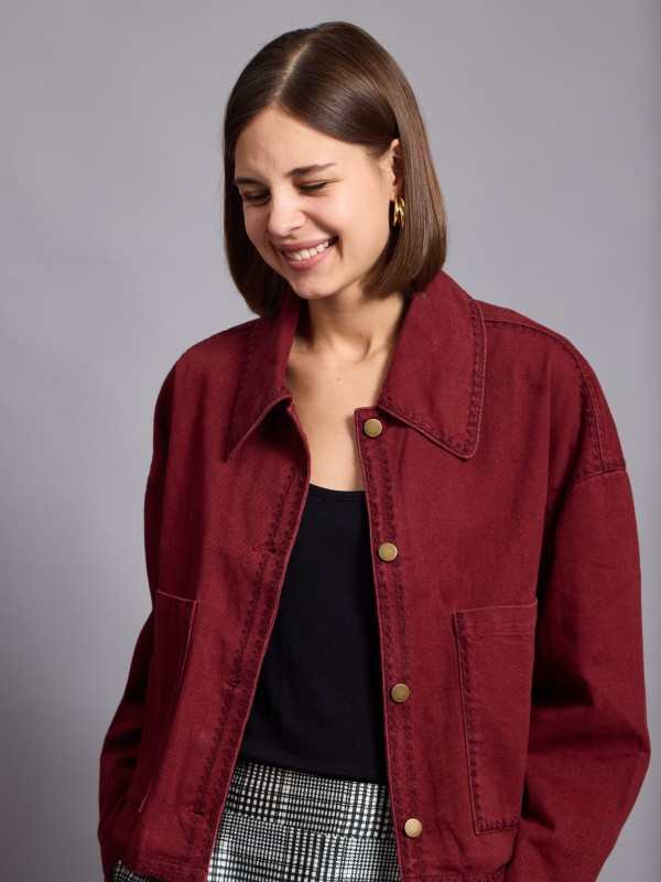 Stina  - Cotton-Twill jacket in burgundy