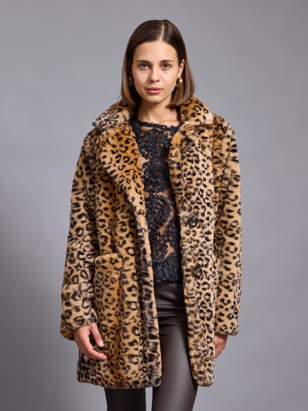Faith - Faux Fur Coat In Leopard Print