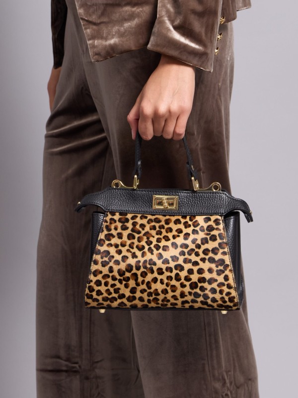 Kailey - Leather Bag In Black And Leopard