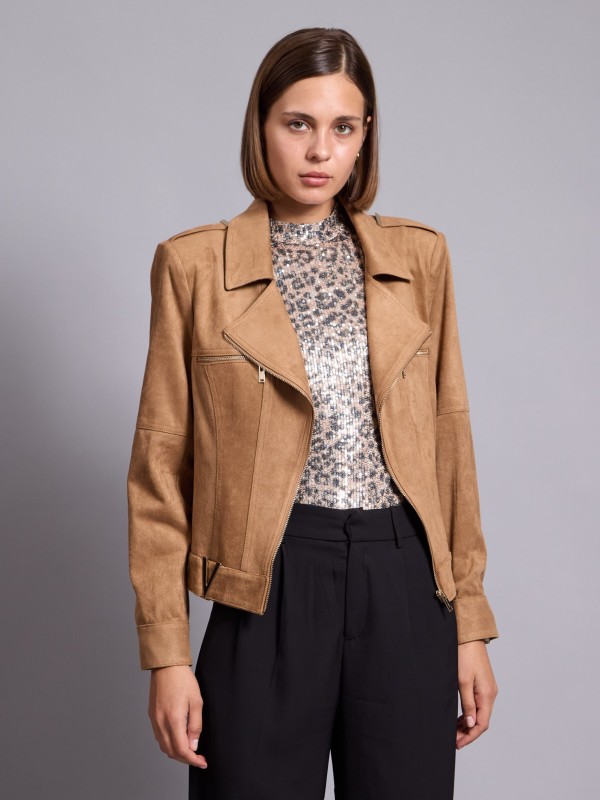 Emma- Cropped Faux Leather Jacket In Tan