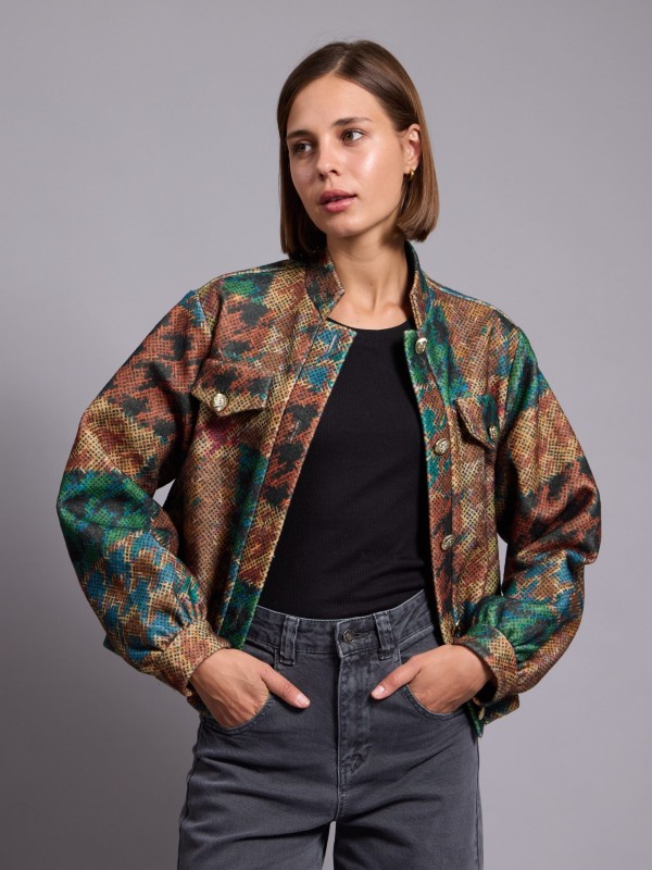 Tiana- Bomber jacket abstract dogtooth print