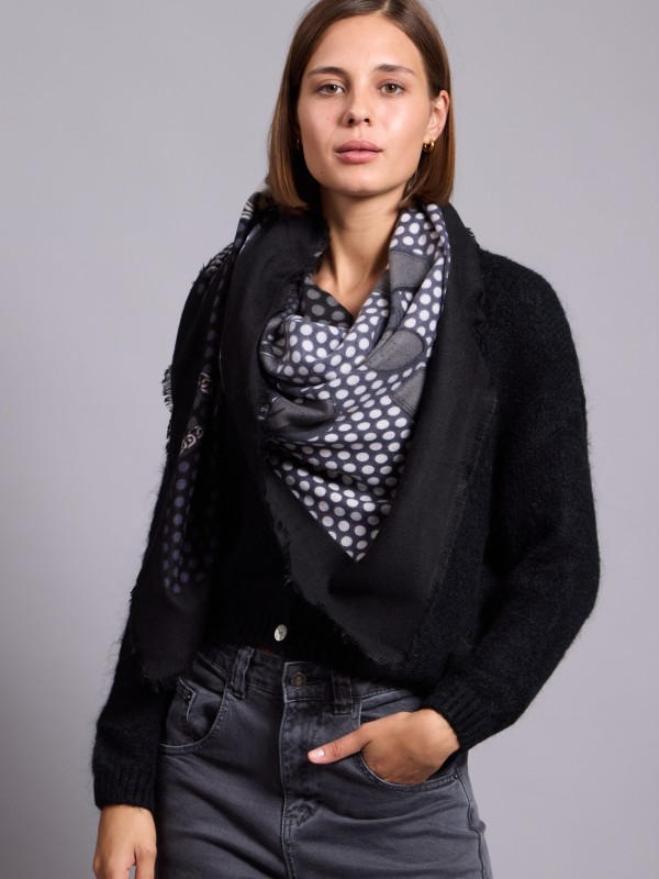 VALENTINA - large wool blend printed scarf in BLACK