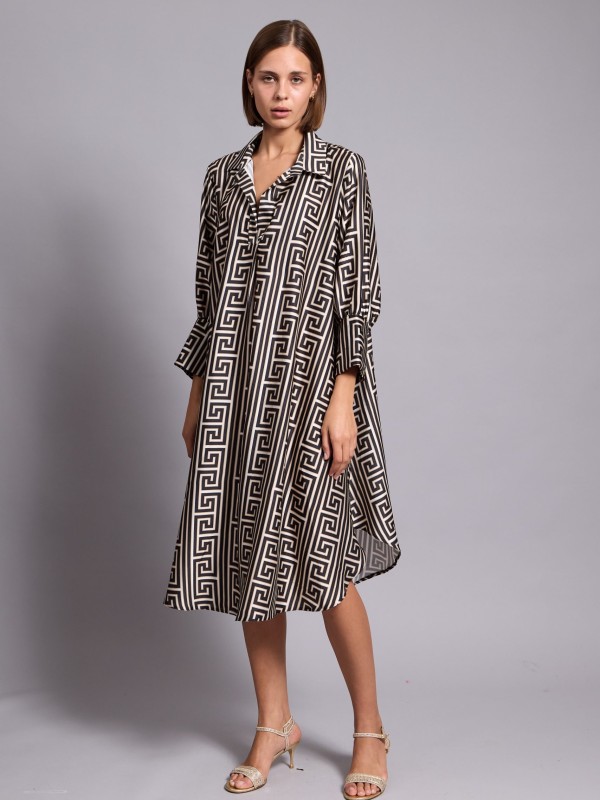 Ramona - Printed Oversized Midi Shirt Dress In black