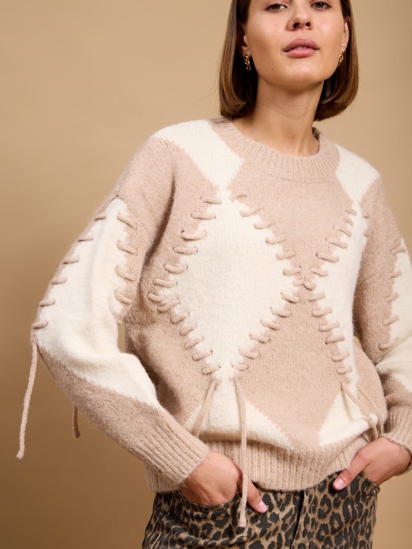 Farah -Argyle jacquard-knit wool sweater in beige