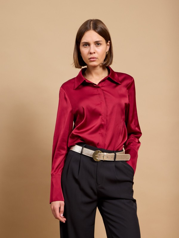 Alexis -Satin Shirt In Burgundy