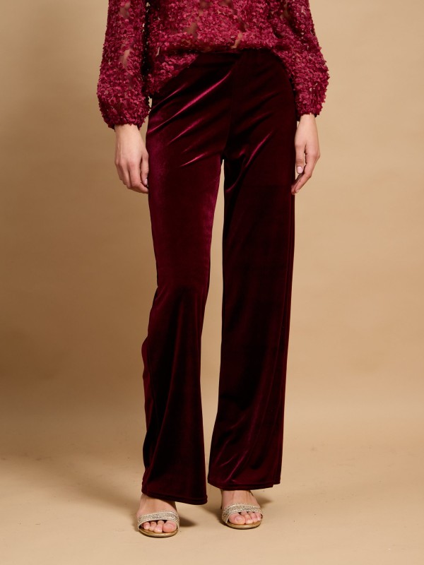 Gigi - Stretch Velvet Wide-Leg Pants In Burgundy