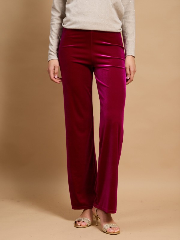 Gigi - Stretch Velvet Wide-Leg Pants in fuchsia