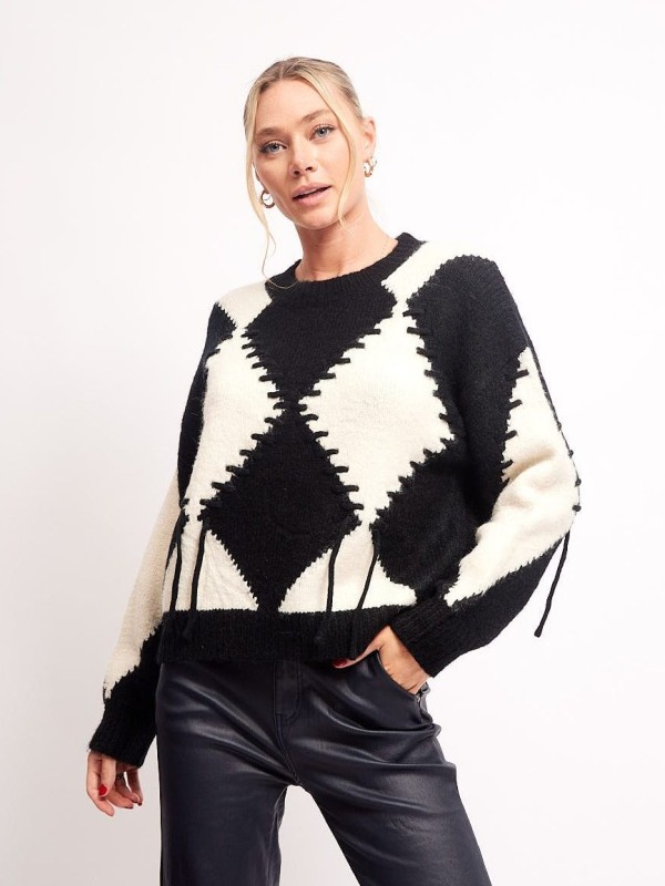 Farah -Argyle jacquard-knit wool sweater in black