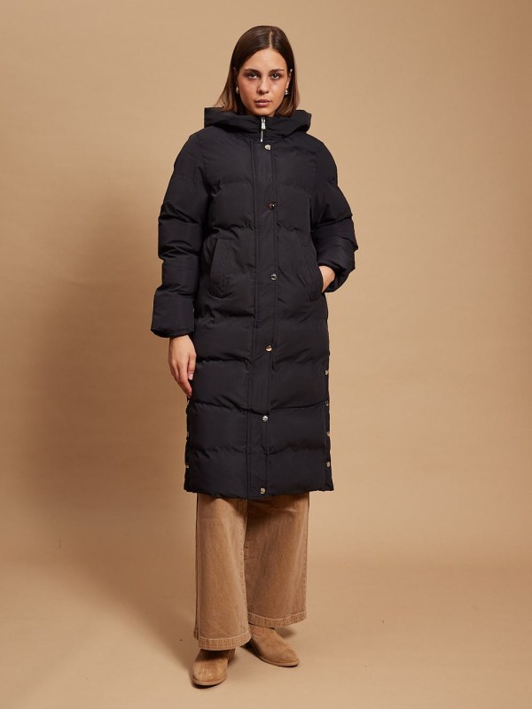 Amy - Hooded padded puffer coat in black