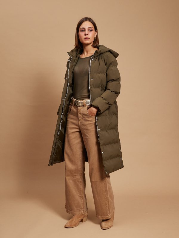 Amy - Hooded padded puffer coat in khaki