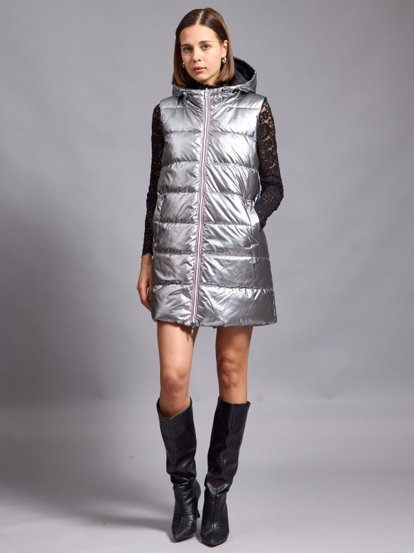 Genna - Puffer Gilet In Glossy Silver