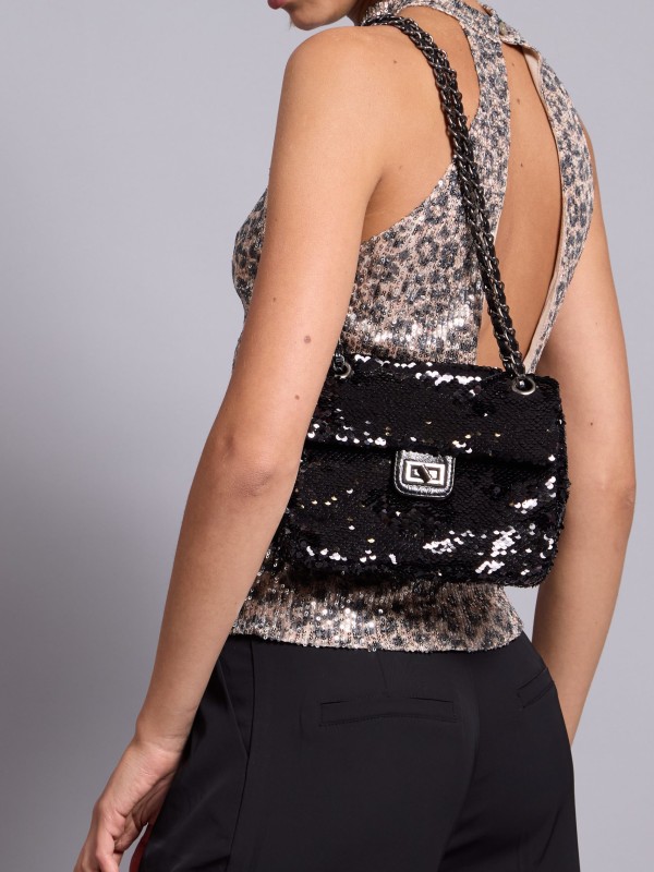 Sara - sequins-embellished shoulder bag in black