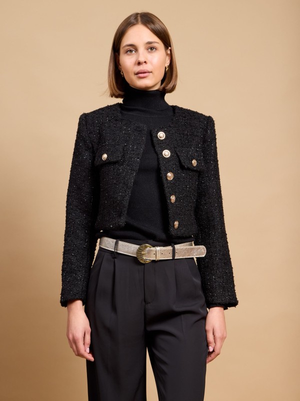 Ada - Cropped tweed jacket in black