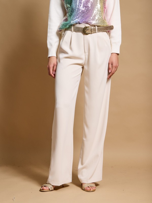 Andy - Wide Leg Trousers In Cream