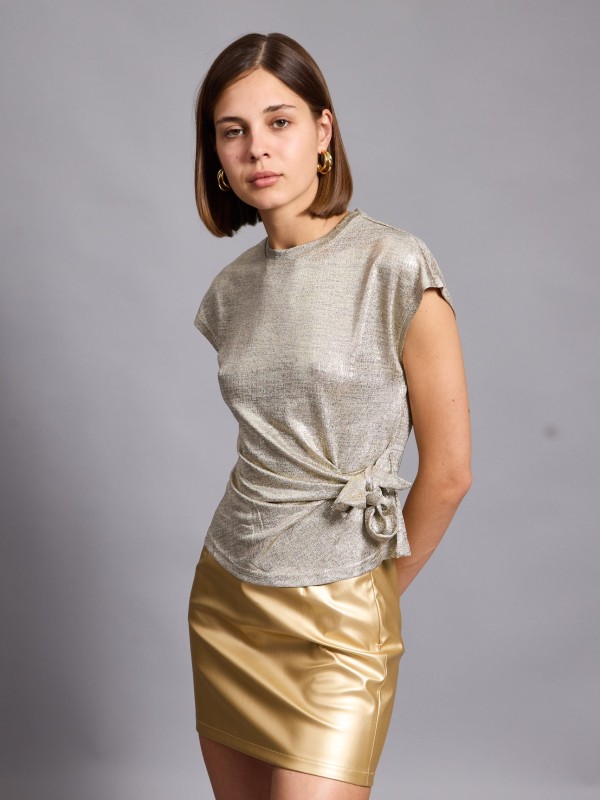 Lina- Metallic wrap top in gold