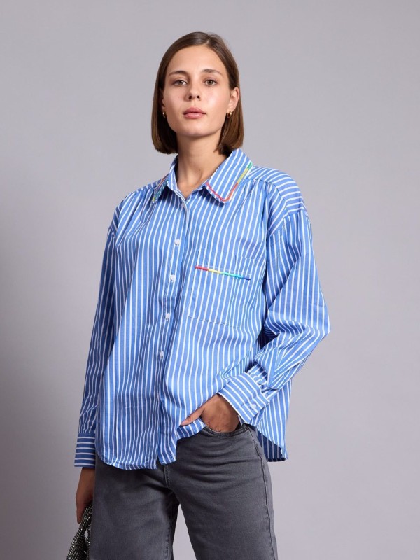 Molly -Cotton-blend Striped  Shirt In blue