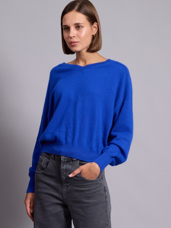 Leticia - Wool-blend v neck Sweater In blue