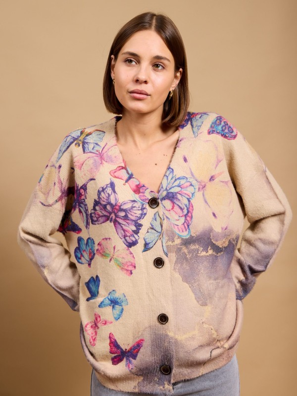 Rosie - Printed  Cardigan In dusty pink