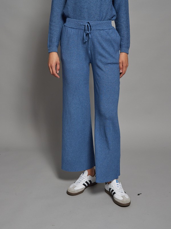 Alice - Viscose blend Wide Leg Knitted Pants In Denim Blue