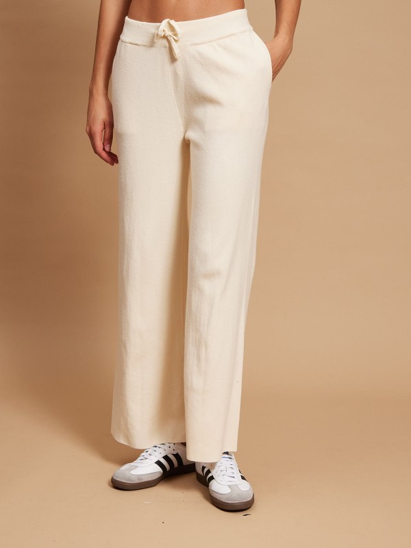 Alice - Viscose blend Wide Leg Knitted Pants In ecru