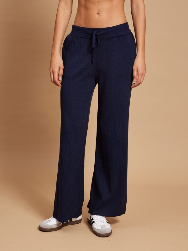 Alice - Viscose blend Wide Leg Knitted Pants In navy