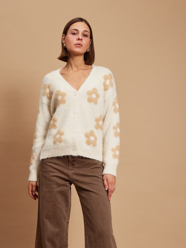 Florence  - Floral Cardigan in Beige