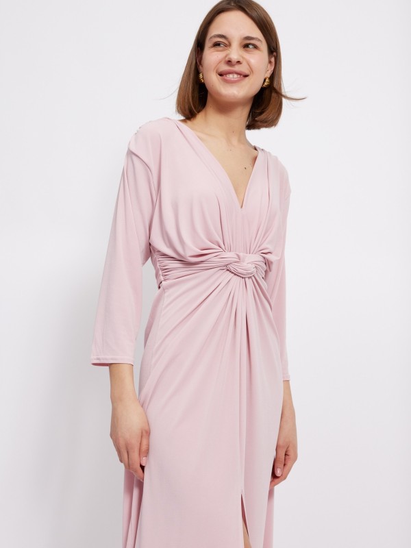 Leona - Knotted waist midi dress in pink