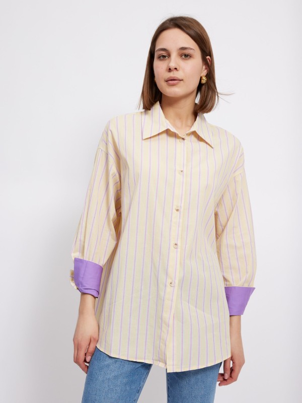 Amy -Cotton-blend Striped Poplin Shirt In yellow and lilac