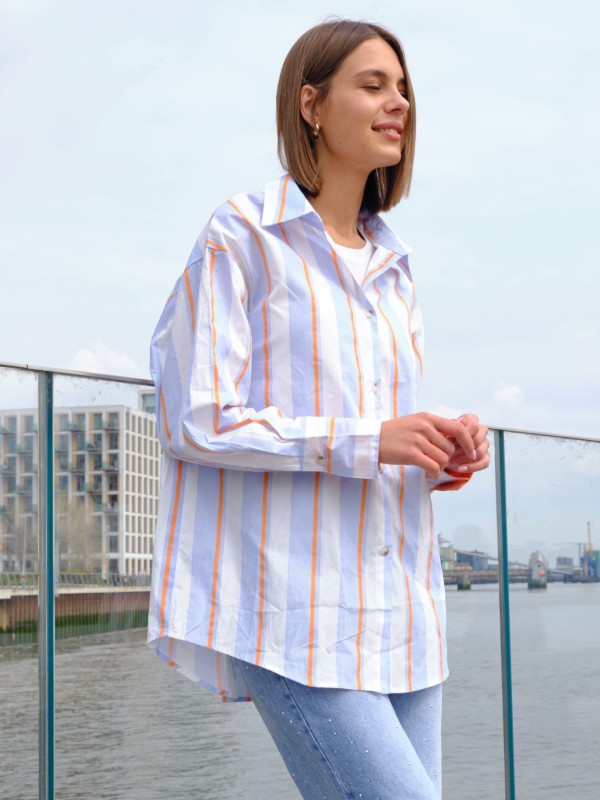 Amy -Cotton-blend Striped Poplin Shirt In Orange