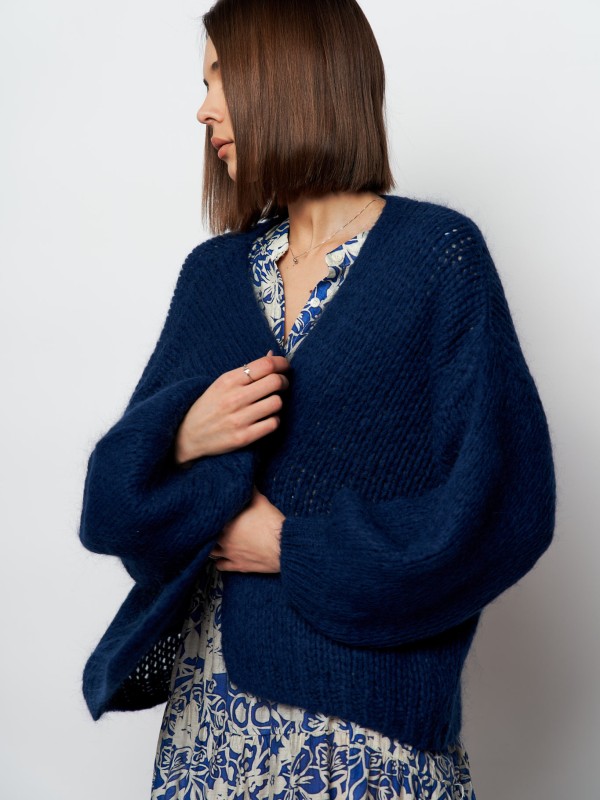Gia- Wool Blend Open Front Cardigan In Navy