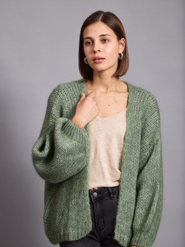 Gia- Wool Blend Open Front Cardigan In khaki