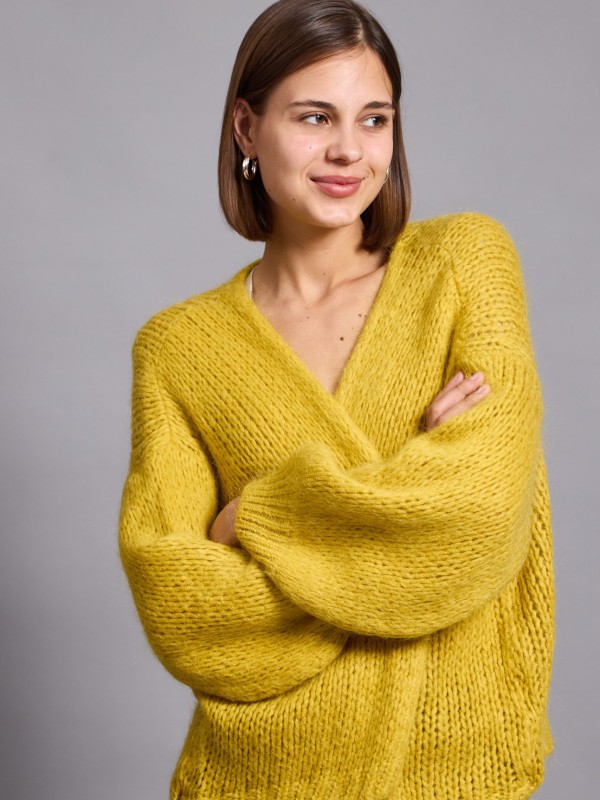 Gia- Wool Blend Open Front Cardigan In yellow
