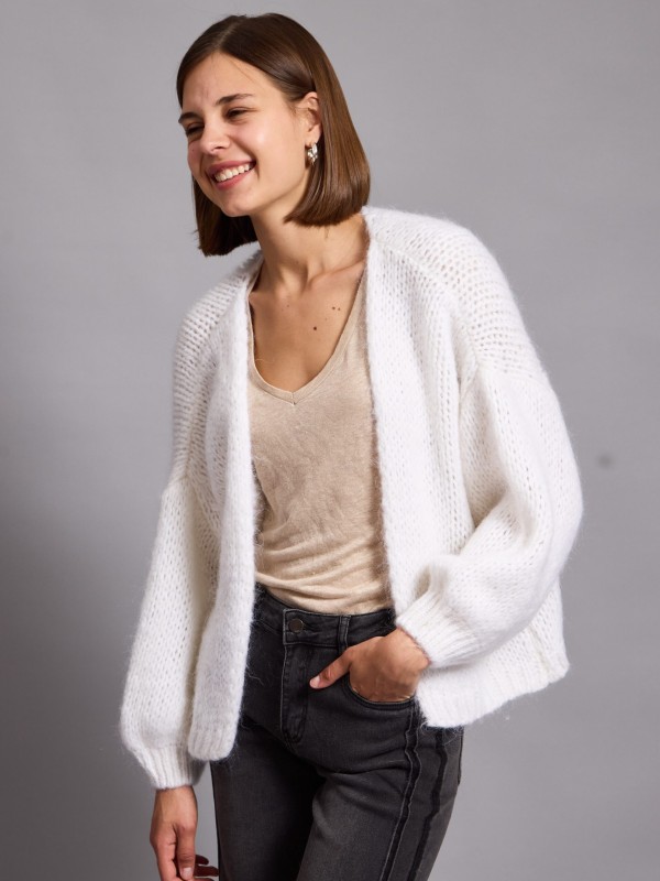 Gia- Wool Blend Open Front Cardigan In white
