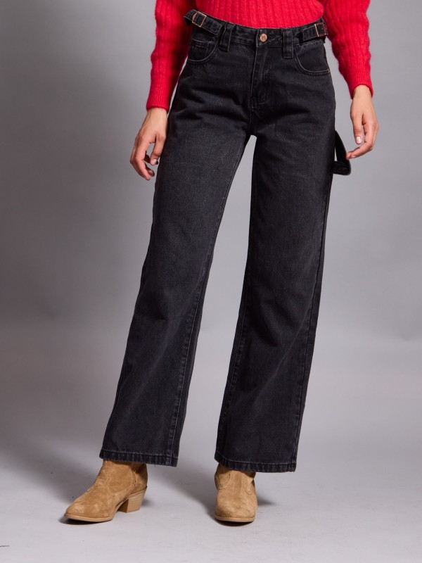 Katie- Straight leg cargo pants in black denim
