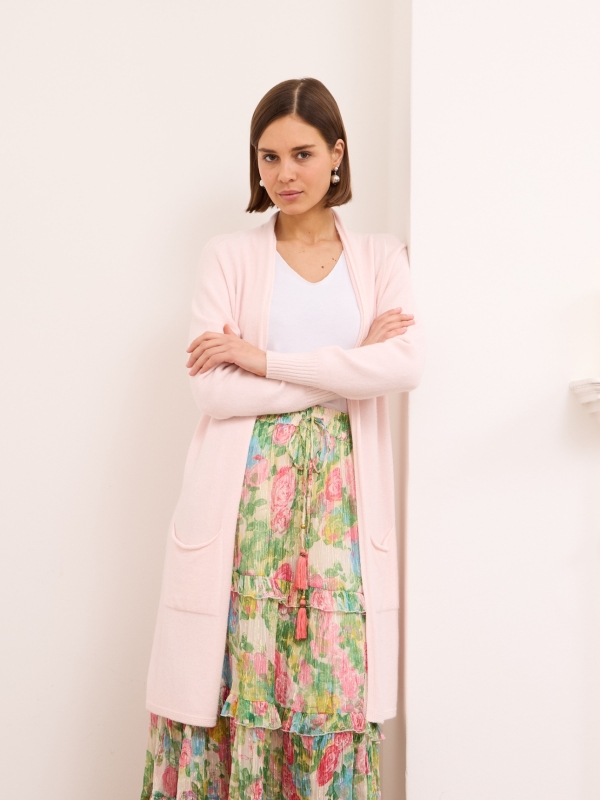 Cassandra -Longline Viscose Cardigan In Pink